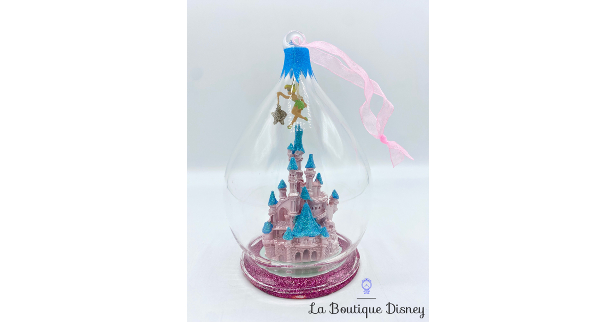 Boule Noël Château Fée Clochette Disneyland Paris Disney bleu rose